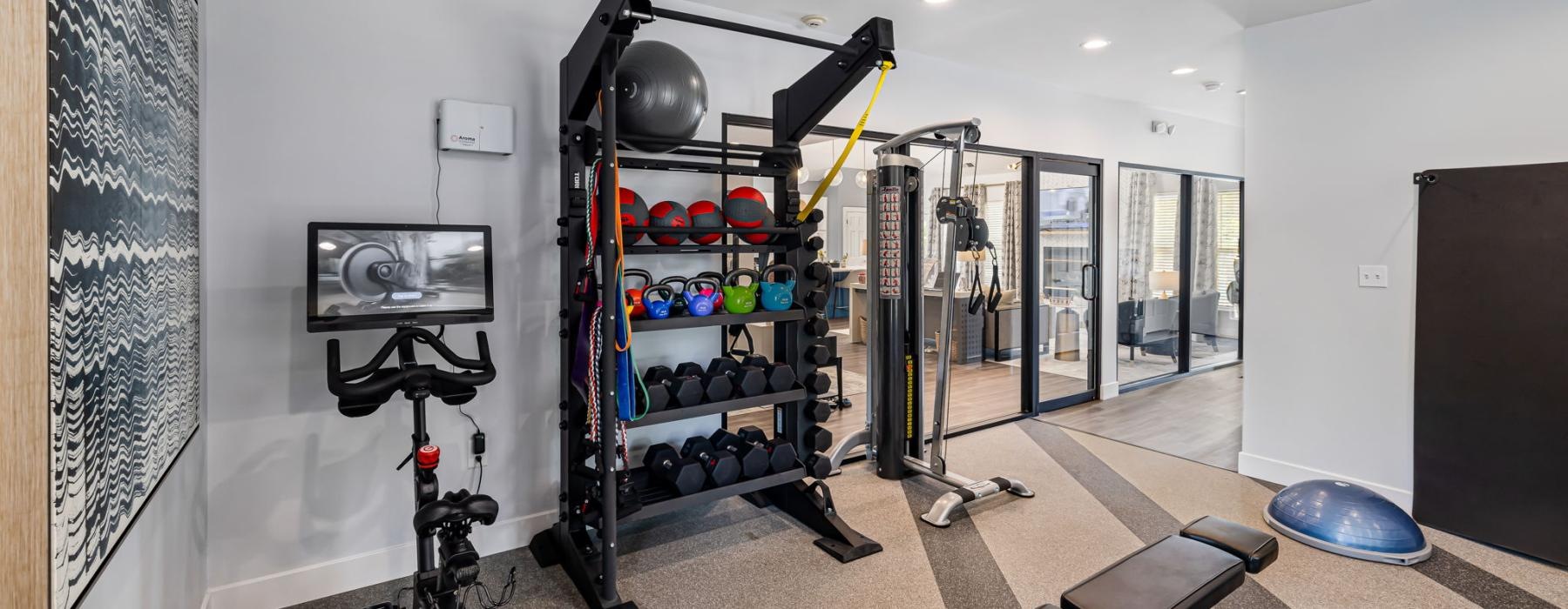 a gym with weights