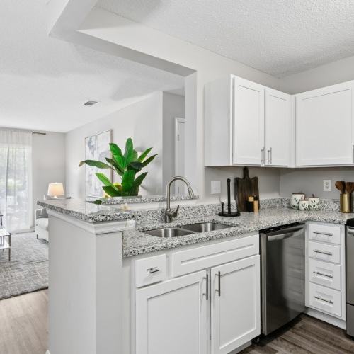 Spacious apartment kitchen with modern appliances at Fieldstone Apartment Homes in Mebane, NC